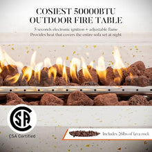 COSIEST 56" Outdoor Propane Fire Pit Table w Tank Cover & Wind Guard, Rectangle Gas Fire Pit Table with Concrete & Wood Grain Design, 50000BTU Fire Tables for Patio, Backyard, Garden