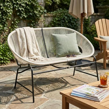 SRECELL Outdoor Wicker Loveseat Patio Furniture, PE Rattan Love Seat with Iron Frame, All-Weather Patio Bench Seating for Backyard, Balcony, Deck, Modern Outdoor Couch No Cushions,White