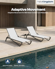 Patio Kingdom 3-Piece Patio Chaise Lounge Set with Side Table, Set of 2 Adjustable Pool Chairs and Aluminum Bistro Table, All-Weather Outdoor Furniture for Pool Deck, Patio & Tanning, White