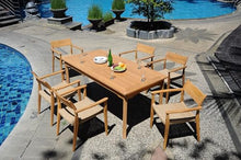 WholesaleTeak 6 Seats 7 Pcs Grade-A Teak Wood Dining Set: 71" Rectangle Table and 6 Amilo Stacking Arm Chairs #11AM1606