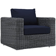 Modway Summon Wicker Rattan Outdoor Patio Armchair Canvas Navy