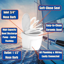 SEAFLO 12V Deluxe Flush Fresh Water Electric Marine Toilet White