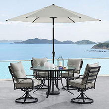 Hanover Lavallette 5-Piece Outdoor Dining Set with Umbrella, 4 Swivel Rocker Chairs, 52'' Glass-Top Table, Weather Resistant Silver