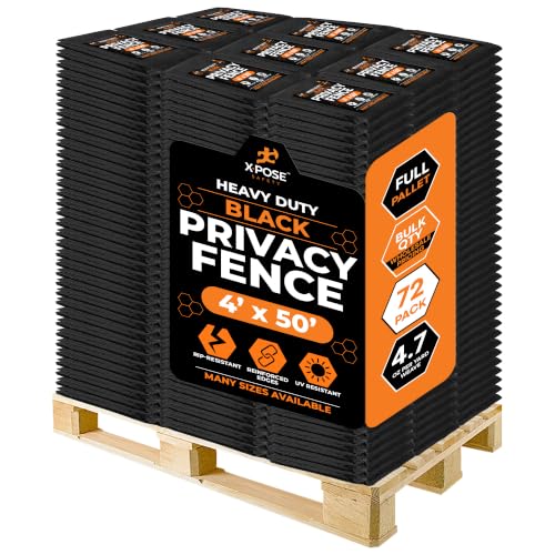 Xpose Safety Privacy Fence Screen 4’ x 50’ (72 Pack) – Bulk Full Pallet – Heavy Duty Black Mesh with 90% Visibility Block, UV Protection – Includes Cable Ties for Garden, Yard, Nursery, Kennel,Dog Run