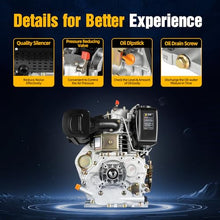 4 Stroke 10HP Diesel Engine, 418CC Heavy Duty Single Cylinder Air-Cooled Diesel Motor, Vertical Shaft Diesel Engine Motor for Micro-tillers, Drainage and Irrigation Machines, Lawn Mower (Black)