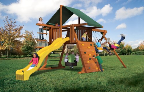 Escalade Sports Oasis V Outdoor Wood Backyard Play System Green Wave Slide