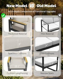 7 Seats Aluminum Outdoor Patio Conversation Sets with Coffee Table, 6 Pieces Metal Conversation Sectional Furniture Sofa for Balcony, Garden, Deck, Backyard,Beige