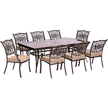 Hanover Traditions 9 Piece Outdoor Dining Set with Extra-Long Glass-Top Table Tan