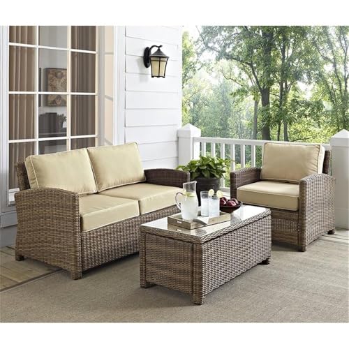 Afuera Living 3 Piece Wicker Patio Sofa Set, Brown and Sand Finish, Durable Steel Frame, UV/Fade Resistant Cushions, Modular Design, Includes Loveseat, Armchair, Coffee Table, Outdoor Furniture