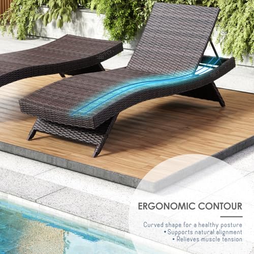 Nestl Outdoor Lounge Chair Set of 4, Wicker Reclining Patio Chairs Brown