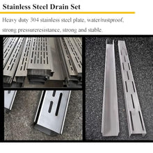 GJMDCMA 8 Pack Narrow Patio Drain Trench Channel, Stainless Steel Outdoor Shower Water Drain Sewer Gutter Kit, Removable Grate Drainage System for Yard Garage Pool Garden Pathway Kitchen Balcony