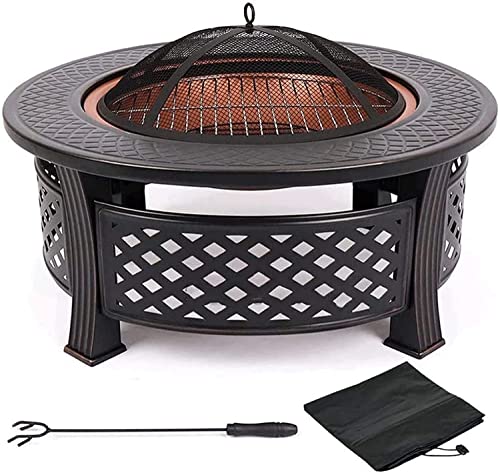 Fire Pit,Outdoor Cast Iron Wood Burning Fire Bowl Outdoor Brazier, Large Round Outside Backyard Deck Camping Heavy Duty Metal Garden Fire Pits