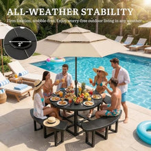 DWVO 38" Round Metal Picnic Table with Umbrella Hole,