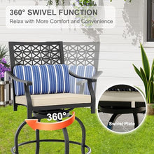 Reljofum 3 PCS Swivel Patio Chairs Set with Beige Cushions, 3 Pieces Outdoor Bar Set with 2 Swivel Counter Height Bar Stools, High BistroSets with 2 Outdoor Bar Stools and 1 BarTable