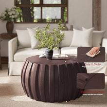 35.43" Indoor Round Coffee Table, Waterproof Coffee Table Modern MgO Cement Design End Tables for Living Room, Outdoor Patio Coffee Tables for Garden, Backyard, Balcony, Brown