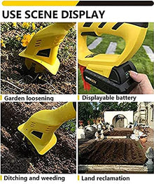 Electric Small Rotavator,Garden Tiller, 20V Electric Cordless Hand Tiller Cultivator with 5200mAh Rechargeable Lithium Battery and Charger