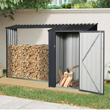 BYLUXA Heavy-Duty Galvanized Steel 2-in-1 Outdoor Firewood Rack & Metal Storage Shed - Rust-Resistant, Weatherproof, Multi-Functional Solution for Firewood & Yard Equipment Storage