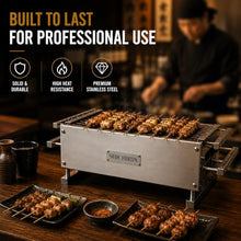 SHICHIRIN Yakitori Charcoal Grill, Stainless Steel Tabletop Hibachi BBQ Grill with Refractory Brick, Portable Indoor Outdoor BBQ Grill for Home, Patio, Camping, Restaurant, 23 x 9.5 x 8.3 Inch