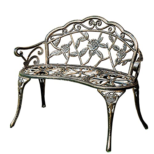 CUTPOIY Park Terrace Bench Garden Leisure seat, Outdoor Porch 100cm Rose Decoration backrest Bench, Anticorrosive cast Aluminum seat for 2 People with Antique Coating, for Patio Balcony Furniture