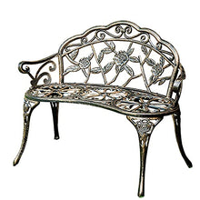 CUTPOIY Park Terrace Bench Garden Leisure seat, Outdoor Porch 100cm Rose Decoration backrest Bench, Anticorrosive cast Aluminum seat for 2 People with Antique Coating, for Patio Balcony Furniture