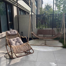 Apk i bc Outdoor Rocking Chair, Lawn Lounge Chair, Portable Foldable Lounger with Headrest and Cushion, 120 Lb Capacity, Ideal for Patios(Wood Color,120 * 65 * 89)