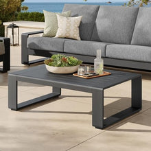 Modway Lirienne Aluminum Outdoor Coffee Table in Gray - 47 Inch Weather-Resistant Modern Rectangle Patio Table with Slatted Top