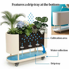 Dalumian Raised Planter Box, Elevated Raised Beds with Lockable Wheels, Indoor/Outdoor Plant Container w/Tray, Suitable for Patio, Garden, Porch(Off-White,120 * 30 * 60cm)