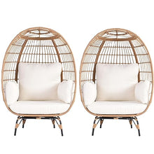 OTSUN Egg Chair Set of 2 Oversized Wicker Basket Lounger with 4 Cushions 440lb Capacity Ivory