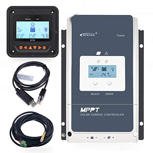 EPEVER 80A MPPT Solar Charge Controller 12/24/36/48VDC Automatically Identifying System Voltage with MT52 Remote Meter & Temperature Sensor RTS & Communication Cable RS485