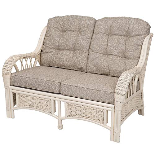 Alexa Living Sofa/Loveseat White Color Natural Rattan Wicker Handmade Design with Cushion