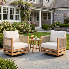 Christopher Knight Home Sue Outdoor Acacia Wood Swivel Accent Chairs Set of 2 with Cushions, 360° Rotating Lounge Chair Outdoor with Rope Accent, Outdoor Swivel Chairs for Garden, Natural + Beige
