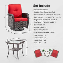 Gardenbee Wicker Chairs - Outdoor Rocking Chairs Set of 4 with 2 Wicker Side Tables, Patio Swivel Rocker Chair 6 Piece Patio Furniture Sets for Porch Deck (Brown/Red)