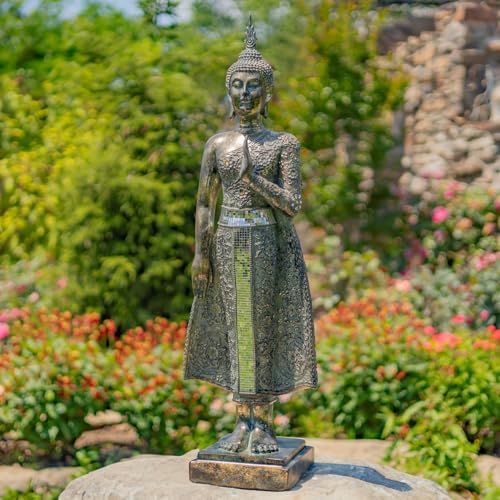 Zaer Ltd. 37.8" Tall Frosted Silver Standing Polyresin Buddha Statue