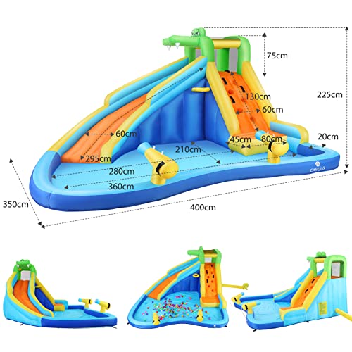 AKEYDIY 6-in-1 Blue Inflatable Water Slide Park for Kids
