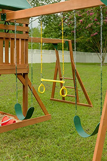 CREATIVE CEDAR DESIGNS Mountain View Lodge Wooden Swingset Multicolor Accessories & Green Slide