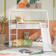 Brisca Metal Twin Size House Bed with Roof and Slats Support White