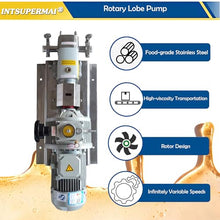 INTSUPERMAI Rotary Lobe Pump Stainless Steel Cam Rotor Pump 300-800L/H Flow for Food/Cosmetic/Chemical, 1M CP Viscosity & Non-Wear Design 220V Three-phase