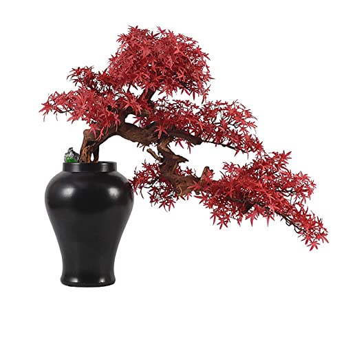 Artificial Bonsai Artificial Bonsai Tree New Chinese Style Red Simulation Maple Bonsai Tree Home Living Room Office Desktop Simulation Bonsai Plant Ceramic Vase for Home Office