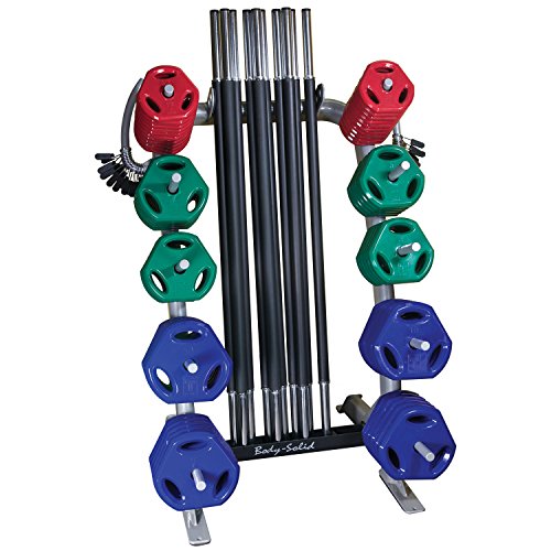 Body-Solid Cardio Barbell Training Set - Complete Cardio Exercise Barbells Set with Grey Rack and Blue/Green/Red Weight Plates