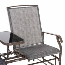 Oosofi Outdoor Glider Bench with Center Table, Metal Frame Patio Loveseat with Breathable Mesh Fabric and Armrests for Backyard Garden Porch, Gray