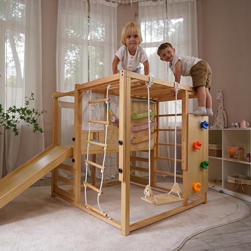 Avenlur Indoor Playground Montessori Gym – Alpine Wooden Jungle Gym for Kids Ages 2-8