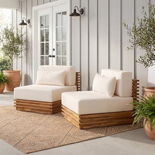 Christopher Knight Home Piper Set of 2 Outdoor Club Chairs with Thick Cushions, Acacia Wood Lounge Chair Outdoor, Patio Low Profile Accent Chairs, Comfy Reading Chairs for Garden, Beige+Natural