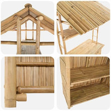 Makastle Bamboo Tiki Outdoor Bar Table, 45.28 x 37.40 x 84.25 in, Natural, with Roof and Storage Shelves, Patio and Garden Use