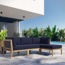 Modway Clearwater Outdoor Patio Teak Wood 4-Piece Sectional Sofa in Gray Navy