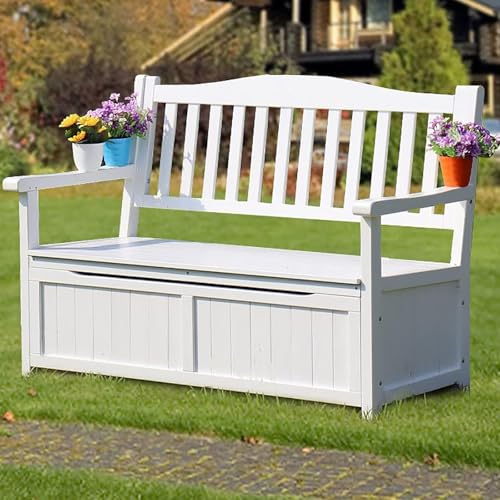 TBLOTYD Weatherproof Outdoor Storage Bench with Backrest & Armrests - Stylish Garden Seating for Balcony, Deck, Yard & Patio - Green Color, Perfect for Outdoor Spaces
