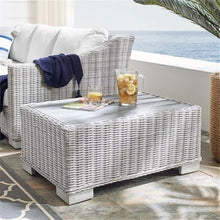 Afuera Living Outdoor Patio Coffee Table, 32" W, Light Gray UV-Resistant Wicker Rattan, Powder-Coated Aluminum Frame, Wood-Like Top, Durable Water-Resistant Design for Backyard, Porch, or Poolside Use