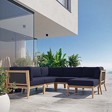 Modway Clearwater Outdoor Patio Teak Wood 6-Piece Sectional Sofa in Gray Navy