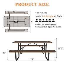 72" Heavy Duty Commercial Picnic Table, Outdoor Metal Picnic Table with Umbrella Hole, 1100 Lbs Capacity Table, Brown Weatherproof Park Bench Table for Garden Park School Restaurant Backyard