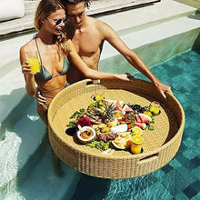Round Floating Tray Drink Float Tray - Brown Woven Hot Tub Side Table for Drinks and Breakfast, Multipurpose Water Tray, 80 * 20Cm - Black.,Beige-60 * 20cm