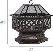 Outdoor Fire Pit Wood Burning Fireplace Patio Backyard Heater Steel Firepit Bowl Heavy Steel 24", Hex Shaped